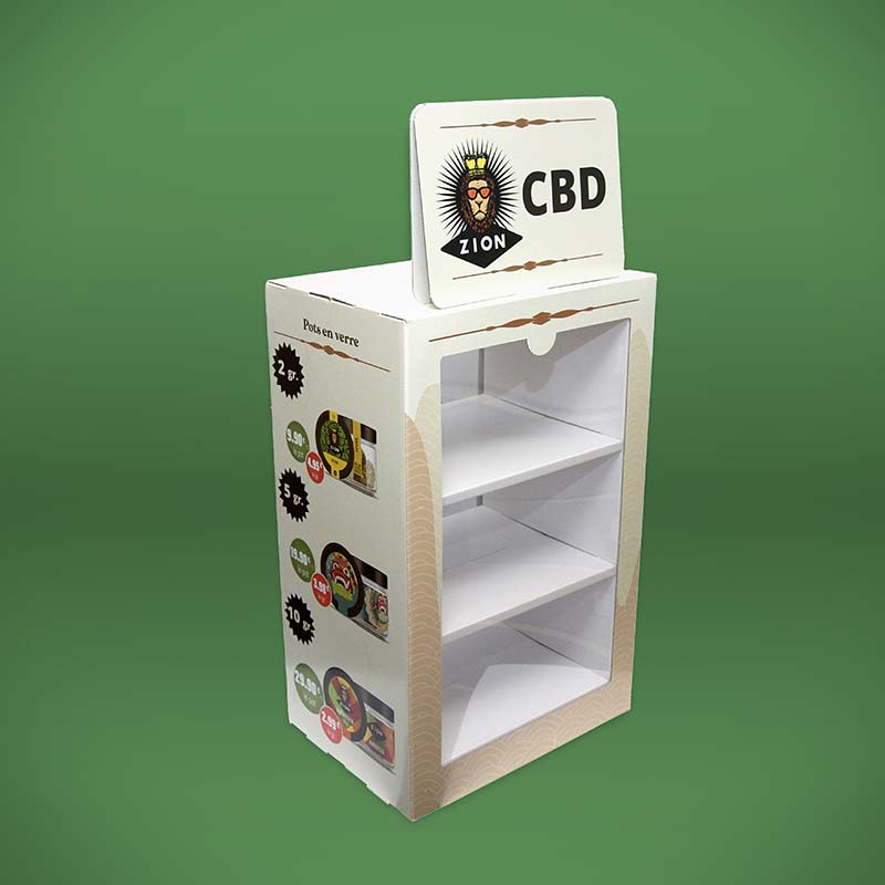 Conception et réalisation d'une PLV de comptoir avec fronton pour produits de CBD